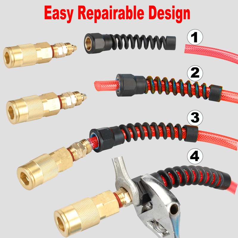 Keepro Polyurethane Recoil Air Hose, 1/4 Inch ID By 25