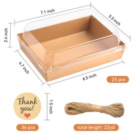 Kucoele 25 Pack Charcuterie Boxes with Clear Lids, 7 x 5 Inches Disposable Bakery Boxes Dessert Boxes for Pastries, Chocolate Covered Strawberries, Hot Cocoa Bombs (Brown)
