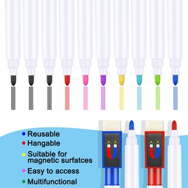 Meetory Pack of 10 Magnetic Whiteboard Markers, Foil Pen, Wipe-Clean, Dry-Wipe Pen, Foil Pen with Eraser, Black Pen for School, Home and Game (11.3 x 1 cm)
