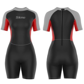 Sikma Women's Wetsuit 3mm Neoprene Surfing Diving Suit Short Sleeves Back Zip Flexible and Comfortable Perfect for Swimming, Scuba Diving, Snorkeling (Black/Grey, Small)