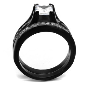 YourJewelleryBox Women Princess Wedding Band Engagement Ring Set Simulated Diamond Ring Black Size J TK0W383
