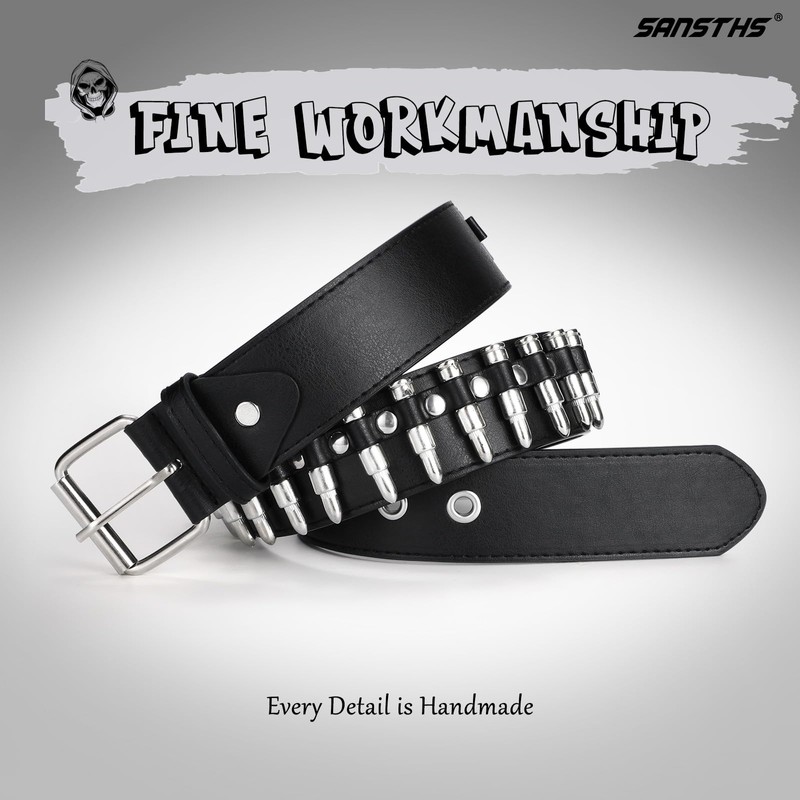 SANSTHS Women Men Bullet Rivet Belts for Jeans, Black Studded