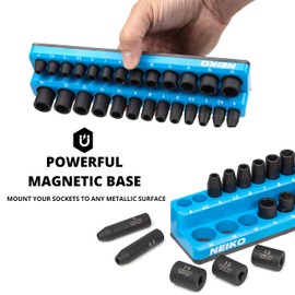 NEIKO 03973A Magnetic Socket Holder, 1/4” Drive, 4mm-14mm, Shallow & Deep Sockets Tray, Metric Socket Set Organizer, Socket Organizers for Toolboxes Trays, Scratch Free Mounting, High Visibility