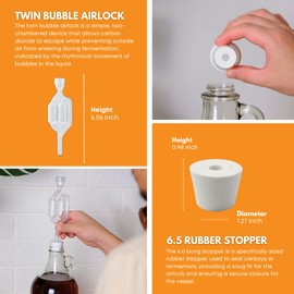 FastRack 1 Gallon Glass Jug with Black Polyseal Caps, 6.5G Rubber Bungs & Twin Bubble Airlocks – Fermentation Jars for Home Brewing, Clear Glass Fermenter Containers for Liquid Fermentation