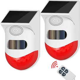 ChunHee Solar Motion Senor Alarm Outdoor Motion Detector Alarm 2 Adjustable Sensitivity 129db Lond Sound Security Siren Light IP67 Waterproof for Garden,Home,Farm,Barn,Yard