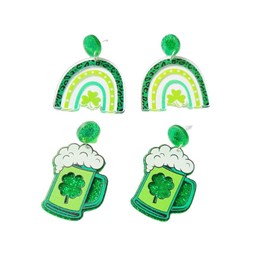 St. Patrick's Day Irish Shamrock Hat Wine Bottle Shape Dangle Earrings Dainty Green Leaf Earrings for Women Glrls Jewelry(A)