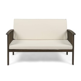 Great Deal Furniture Grace Outdoor Acacia Wood Loveseat, Gray Finish and Cream