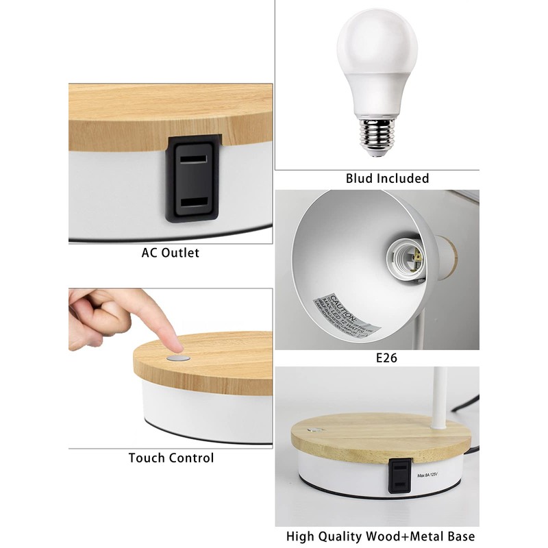 Metal Desk Lamp With Wireless Charging, Touch Reading Light, 3
