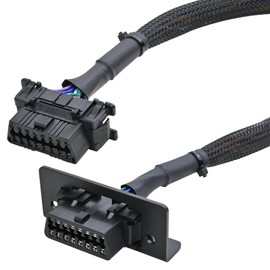 iKKEGOL Underdash OBD2 Splitter Y Cable, 1 Male to 2 Female OBDII Harness Adapter, 16 Pin OBD II J1962 Extension Cord DIY, Car OBD Port Braid Connector with Mounting Bracket 1FT/30CM