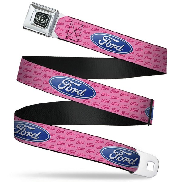 Buckle-Down Seatbelt Belt - Ford Oval w/Text PINK REPEAT -