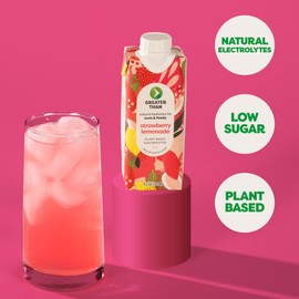 Greater Than Nutrient Hydration Beverage, Electrolyte Drink for Gut Health & Energy with Coconut Water, Vitamins, Gluten Free, Plant Based, Low Sugar, Strawberry Lemonade, 24 Pack