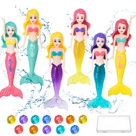 YONEEKSS Diving Pool Toys Set, 6PCS Mermaids Underwater and 12PCS Big Colorful Diamond Swimming Pool Sinking Toys for Kids Children (Color Random)