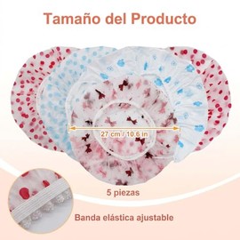 Gorro de Ducha Impermeable 5Pzs, Gorra de Baño Mujer Elástico, Shower Cap Reutilizable, Gorro de Natacion Mujer y Hombre Multicolor para Spa, Salón, U