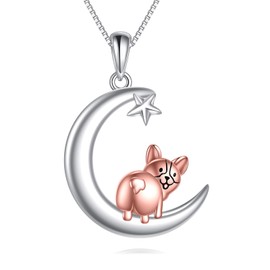SILBAZ Corgi Necklace 925 Sterling Silver Dog Pendant Necklace Moon and Star Necklace Cute Animal Jewelry Gifts for Women