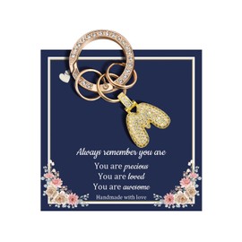 QianSiLi Initial Keyrings For Women, Key Chains For Women M Keyring Bubble Letter With Sparkly Zircon Handbag Charms Accessories