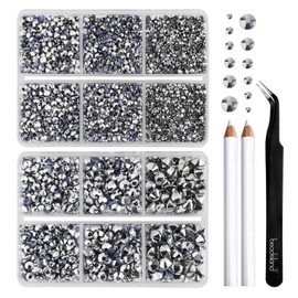 BEADSLAND Hotfix Rhinestones, 6080PCS Silver Rhinestones for Clothes Crafts Mixed 6 Sizes with Wax Pencil and Tweezers Kit, SS6-SS30, Silver Hematite