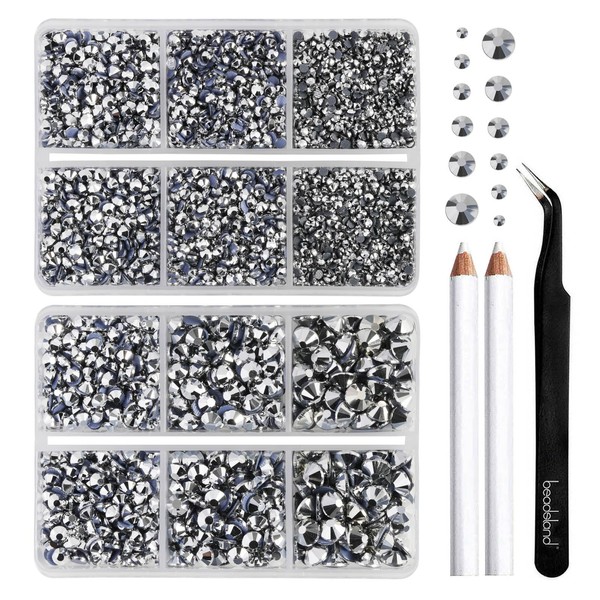 BEADSLAND Hotfix Rhinestones, 6080PCS Silver Rhinestones for Clothes Crafts Mixed