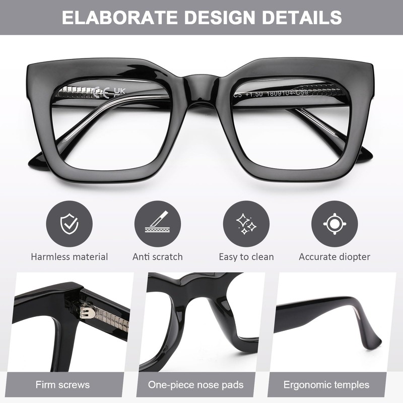 AQWANO Stylish Oversized Reading Glasses for Women Fashion Designer Readers