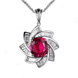 Red Ruby Necklace - Diamond Milky Way Spiral Pendant - 18KGP Sterling Silver - 3 CT Galaxy Energy Vortexes Windmill Ruby Jewelry Adjustable Chain from 16" ~20" (ruby) #1001