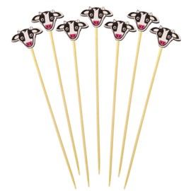 BambooMN 4.7" Cow Fancy Cocktail Appetisers Bamboo Toothpick Picks Stirrer Sticks for Fruit Party, Charcuterie Accessories and Drinks, 1000 Pieces