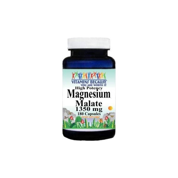 High Potency Magnesium Malate 1350 mg 180 Capsules Dietary Supplement Serving Size 3 Capsules