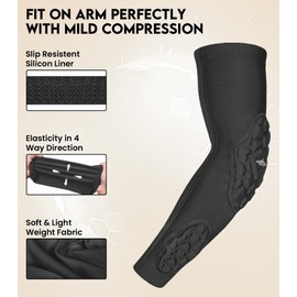 Penveer Compression Padded Arm Sleeves for Youth & Adults - Elbow & Forearm Support - Breathable Football Padded Sleeves (Black, AM)