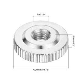 sourcing map 5Pcs M6 Knurled Thumb Nuts, Carbon Steel Round Knurled Flat Head Through Hole Handle Nut, Lock Adjusting Nuts, Thin Type, Nickel Plated, Silver