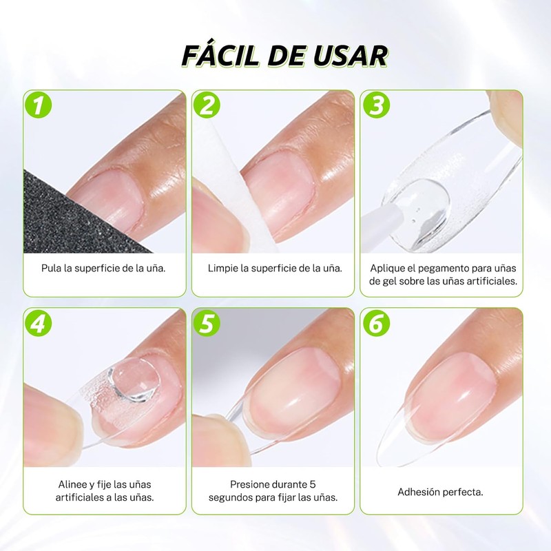 CHERIMOYA Pegamento Uñas Acrílicas con Pincel Secado Rápido sin UV