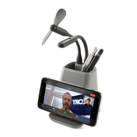 Troika Level - PHS10/GY - Charging Station and Desk Organiser: Pen Holder and Phone Holder - Inductive Charging (10 Watt) - Additional 2 USB Charging Ports - Plastic - Grey