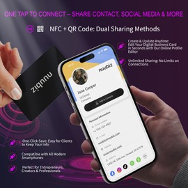 NUUBIZ NFC Business Card with QR Code – No App, No Subscription –Create Your Digital Business Card in Minutes & Update Anytime – Tap to Share & Networking – One-Tap Save for Recipients