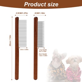 2pcs Solid Wood Grooming Combs with Wide & Narrow Rounded-Tip Steel Teeth - Metal Flea & Lice Comb for Dogs, Cats, Small & Medium Pets' Tangled Hair
