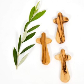 Certified Holy Land Olive Wood Caring/Holding Cross (6, Medium Pocket Cross)