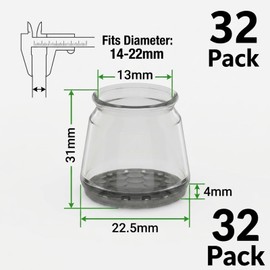 BRIOTA 32 Pcs Chair Leg Floor Protectors, Clear TPE Caps with Felt Pads, Fit 13-22.5mm