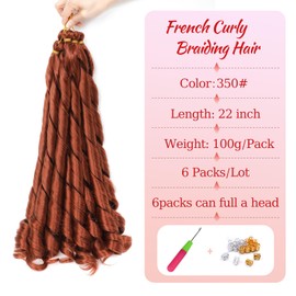 CAZSYSDD French Curly Braiding Hair for Box Braids 22 inch Loose Wave Braiding Hair Pre Stretched Bouncy Braiding Hair Crochet Hair Spiral Curl Synthetic Hair Extensions for Women (350#, 22 Inch)