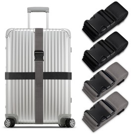 Luggage Suitcase Straps Set, Travel Accessories Thickened Luggage Belt with Quick Release Buckle, Adjustable Black Travel Luggage Straps for Suitcase Baggage (Black+Gray, 4 PCS Set)