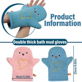 EORPAVU Face Cloths & Wash Mitts Pack of 2 Bath Towel Wash Mitts with Animal Motif, Bath Toy for Bath Fun, Baby Bath Towels, Soft Bath Towels for Babies and Children from 0 Months (Blue/Pink)