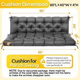 MAGIC ELEPHANT Porch Swing Cushions, Memory Foam Swing Cushion for Outdoor Furniture, Waterproof Patio 2-3 Seat Cushion Replacement with Headrest for Swing Chair (Grey)