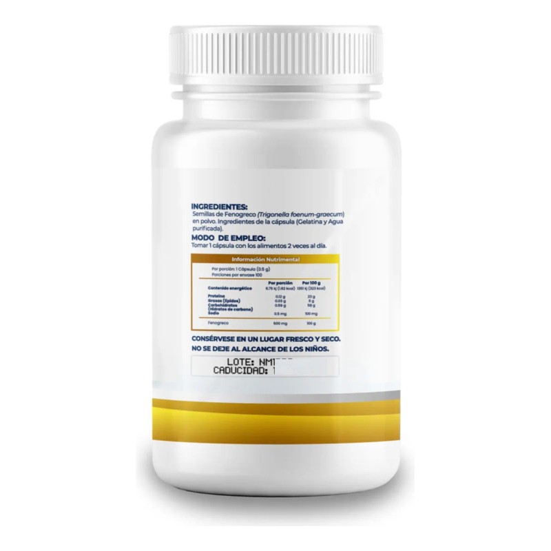 Fenogreco 500mg - 100 Cápsulas Por Frasco Sabor Sin Sabor