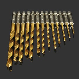 OriGlam 13Pcs Titanium Drill Bit Set, 1/4” Hex Shank Micro Twist Drill Bit, 1.5-6.5mm Titanium Coated High Speed Steel Drill Bit Tools Perfect for Wood, Steel Metal, Aluminum Alloy