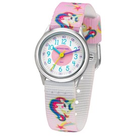 JACQUES FAREL HCC 042 Children's Watch Girls Unicorn Analogue Quartz Metal Fabric Strap, multicoloured, Strap.