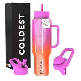 Coldest 46oz 100% Leak Proof Insulated Tumbler with Lid & Straw (3 Lids) - Stainless Steel for Women & Men - Travel Containers, Chug & Drinkware:_Neutron Star Glitter+_46oz