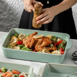 HVH 9x13 Baking Dish Set, Large Casserole Dishes for Oven, Ceramic Bakeware Set of 3, Rectangular Lasagne Pan Deep for Baking (Turquoise)