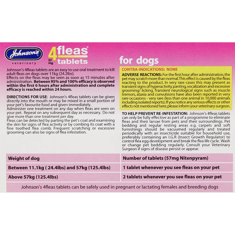 Johnson's Johnsons Veterinary Products 4Fleas Dog Tablets, Large, 57 mg,