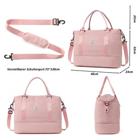 TAN.TOMI Travel bag, hand luggage, fashion travel bag, hand luggage bag, foldable weekender for men and women, suitable for aviation flights, holidays, sports, camping, pink