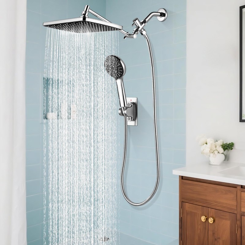 KHQF High Pressure Rainfall Showerhead Combo with Arm for Bathroom