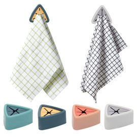 Pletpet 4Pcs Towel Hook Holder Grabber, Drill Free Self Adhesive Push Hooks Firmly, Colorful Dish Towel Holders for Kitchen Bathroom Organization