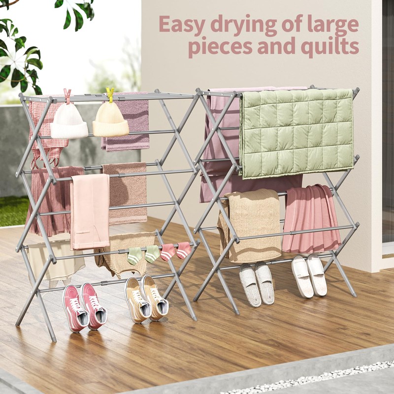 APEXCHASER Clothes Drying Rack, 3-Tier Laundry Drying Rack for Clothes,