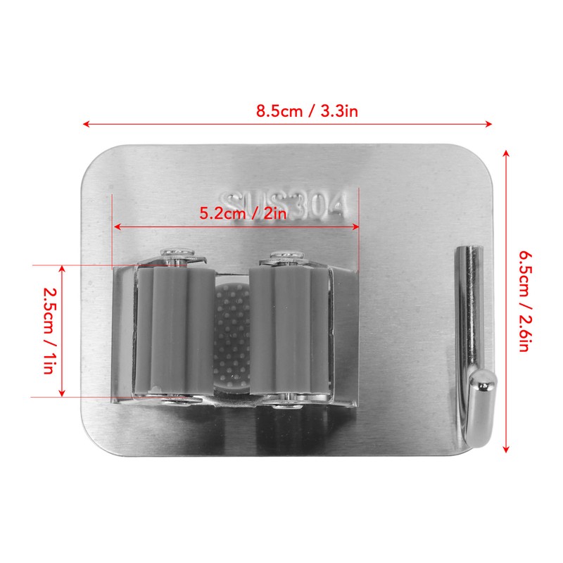 4Pcs Silver Mop Broom Holder with Hook Wall Mounted 304