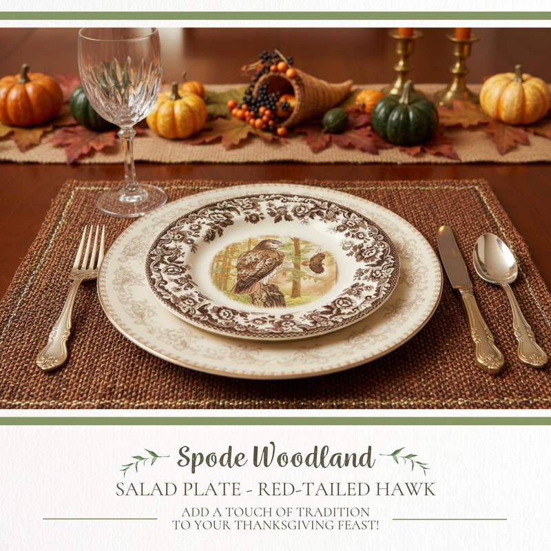 Spode Woodland American Wildlife Red-Tailed Hawk Salad Plate - Rustic