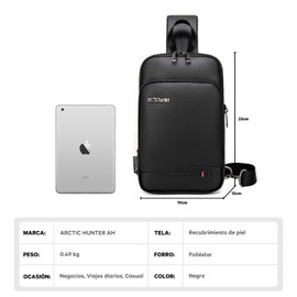 ARCTIC HUNTER AH Bolso Bandolera Hombre XB00113,Expandible Mochila Cruzada Impermeable, Bolso de Pecho Antirrobo con Cremallera y Puerto Audifonos para Viaje, Ocio y Actividades al Aire Libre